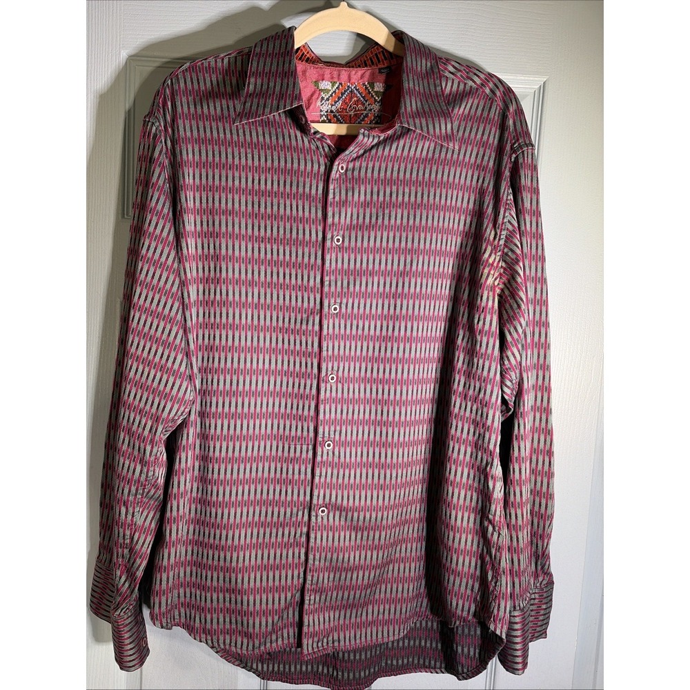 ROBERT GRAHAM—Long-Sleeve Purple & Gray Striped Shirt—Men's XL